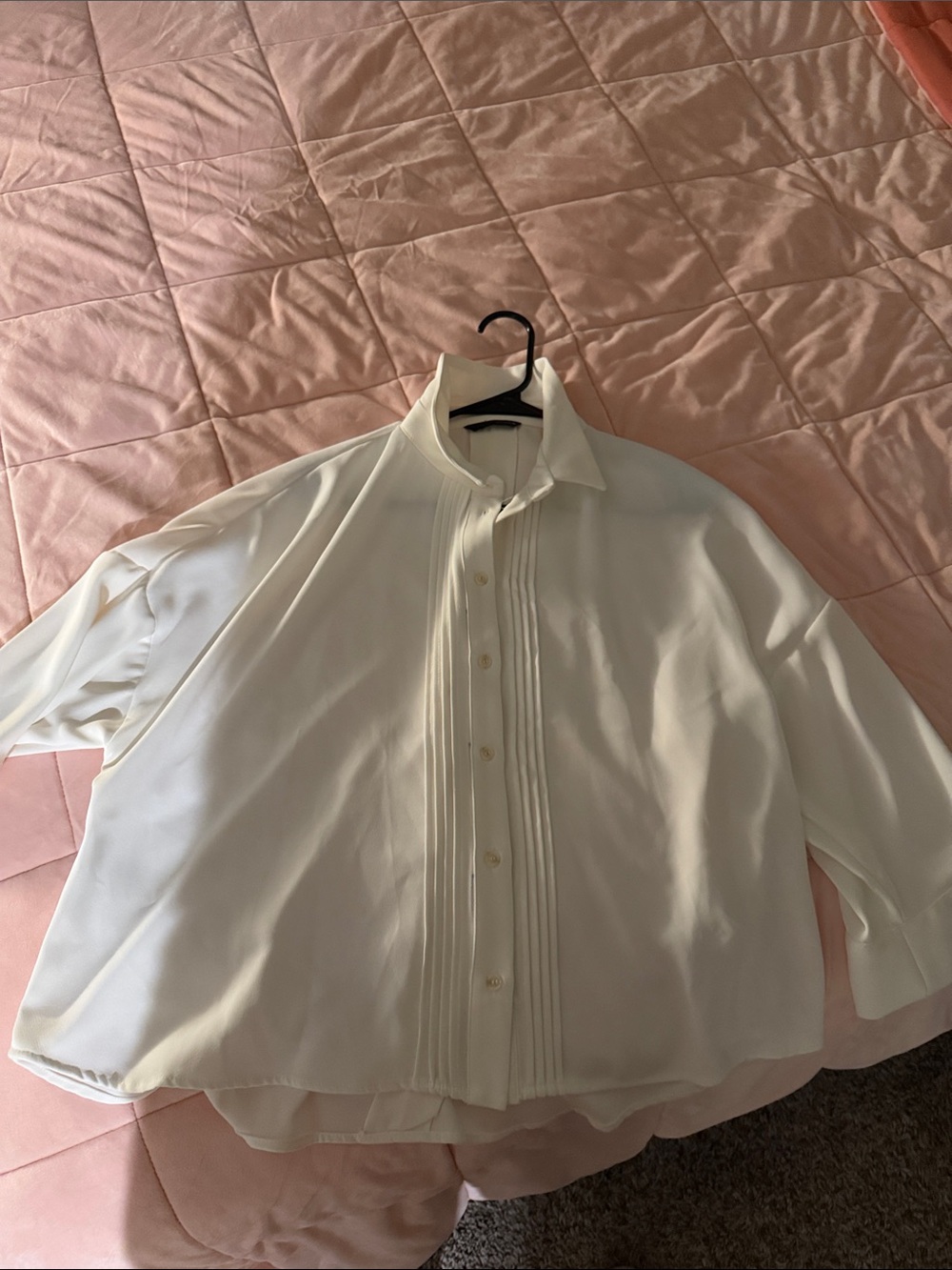 Zara White Button-Down Pleated Front Blouse
